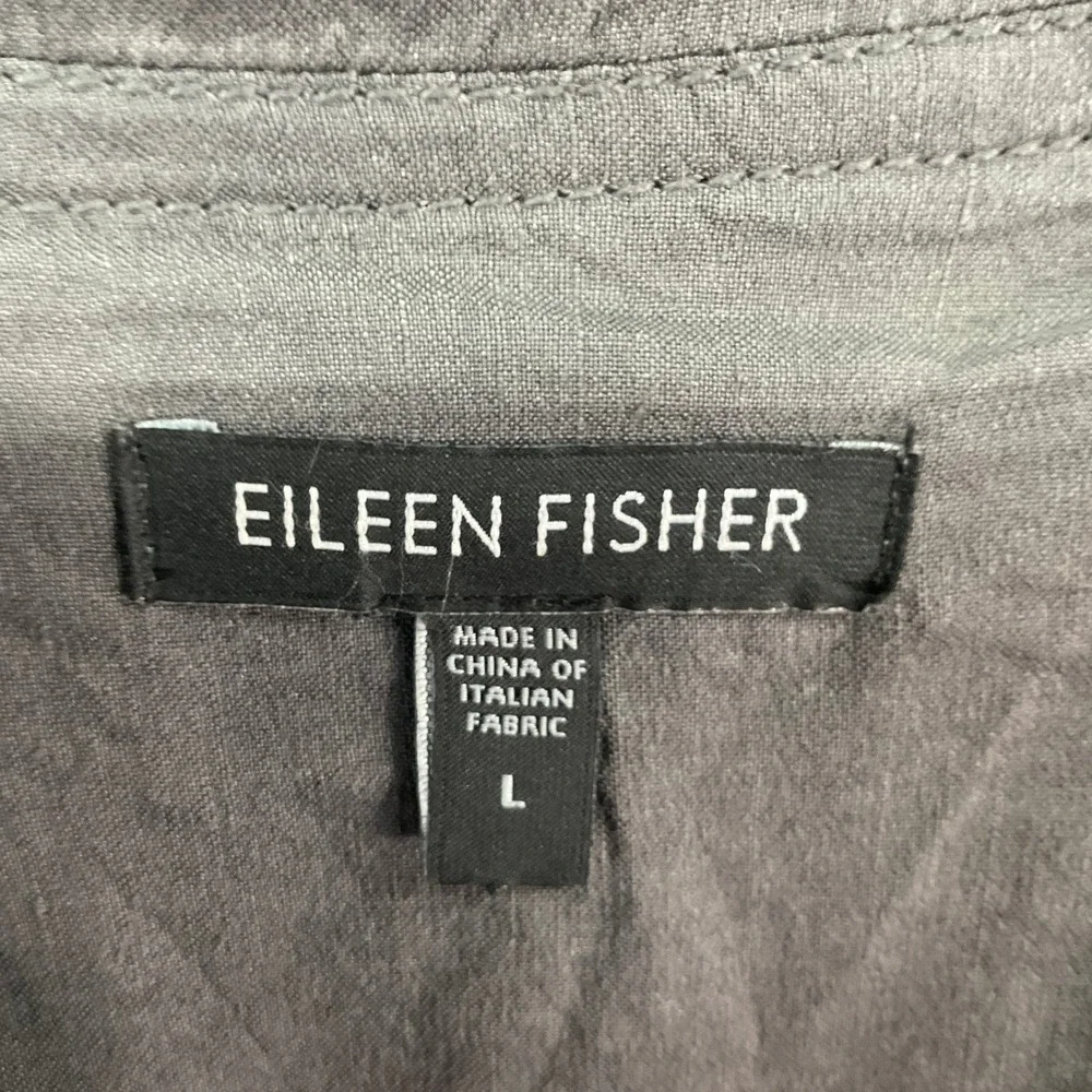 Eileen Fisher Linen Blend Blazer Womens L Grey Open Front Italian Fabric - Picture 2 of 7